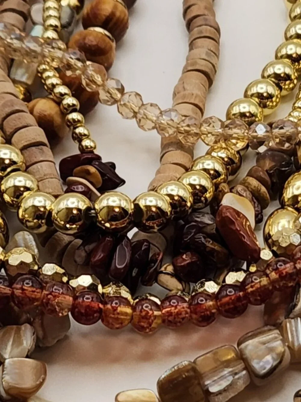 Boho necklace neutral colors gold tone hardware multi strand NIP